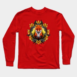 A Red Fox Surrounded By Tickseed Mississippi State Tattoo Art Long Sleeve T-Shirt